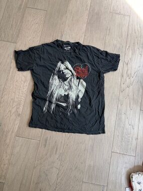 American Eagle Outfitters Black Graphic Band Tee with Red Heart Accent